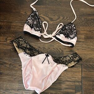 Beach Bunny Pink and Black Lace Bra Set